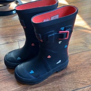 Joules Rain Boots sz 11 navy with mini hearts!  So so cute! VGUC